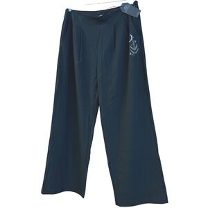 Disturbia Lucia Embroidered Firefly Pleat Trousers Black Wide Leg US 12 NEW